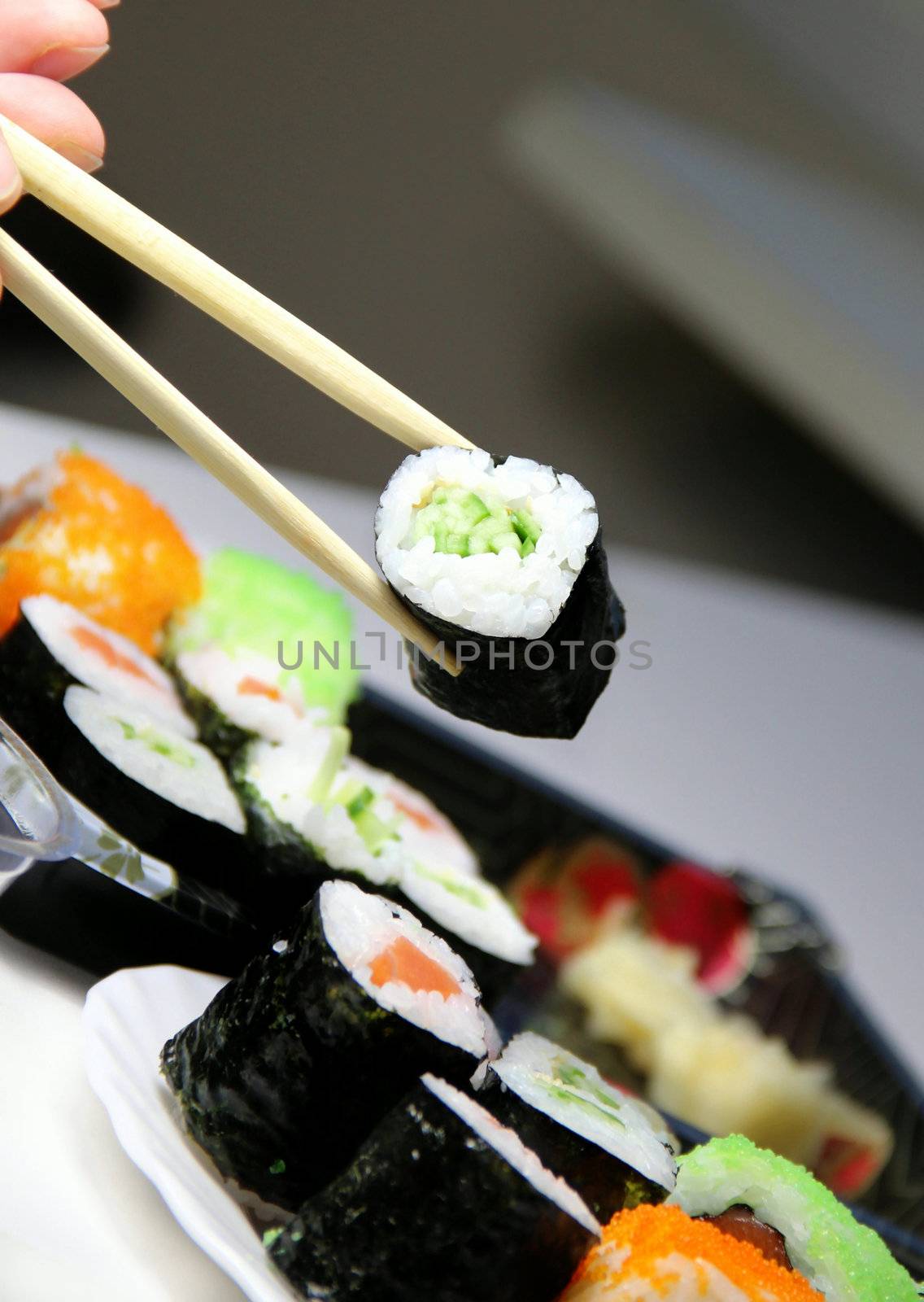 Sushi specialties and chopsticks 