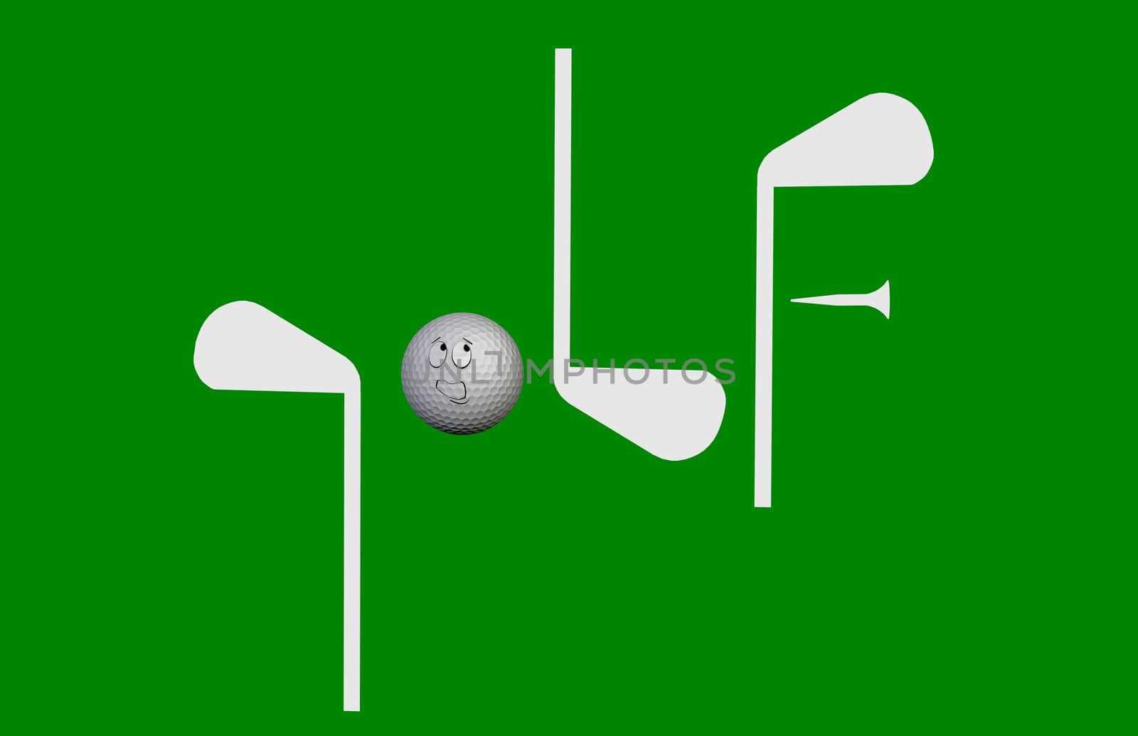 3d Golf spelled out with golf clubs by connelld