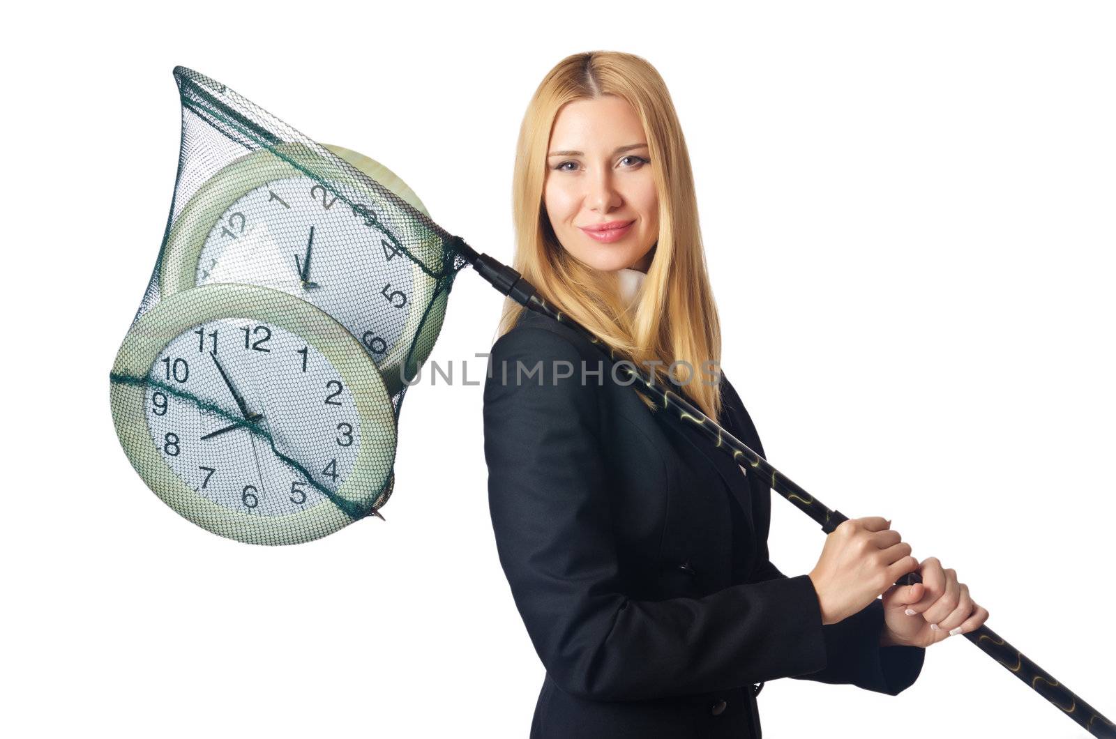 Businesswoman with net and clocks by Elnur