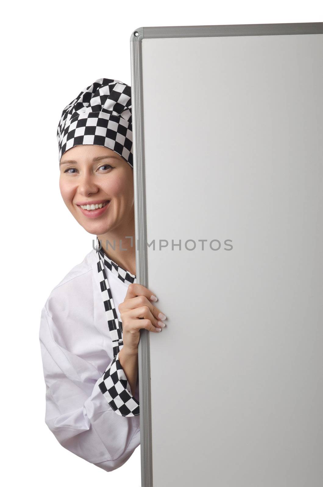 Cook with ladle and blank board