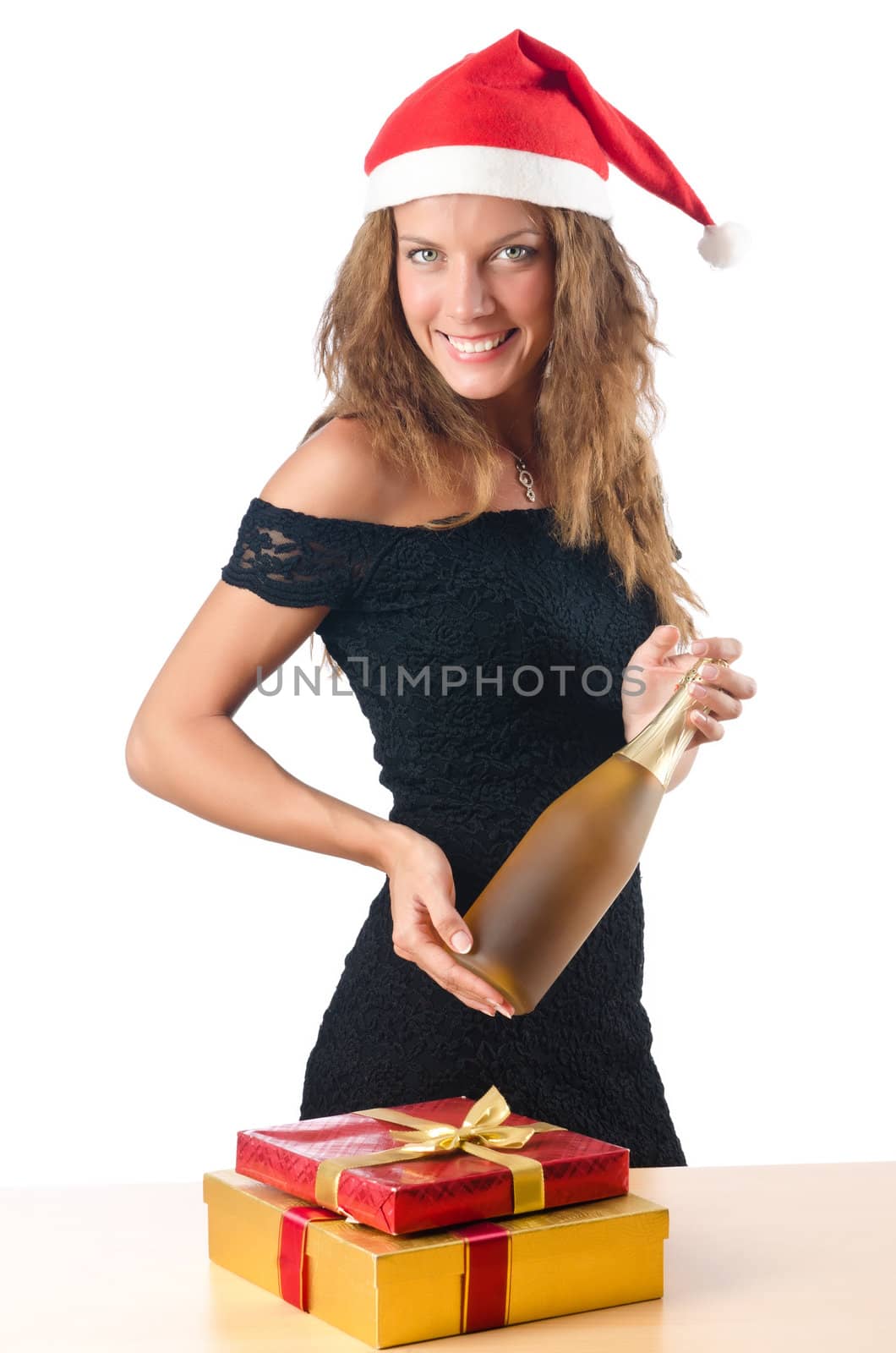 Woman santa isolated on the white