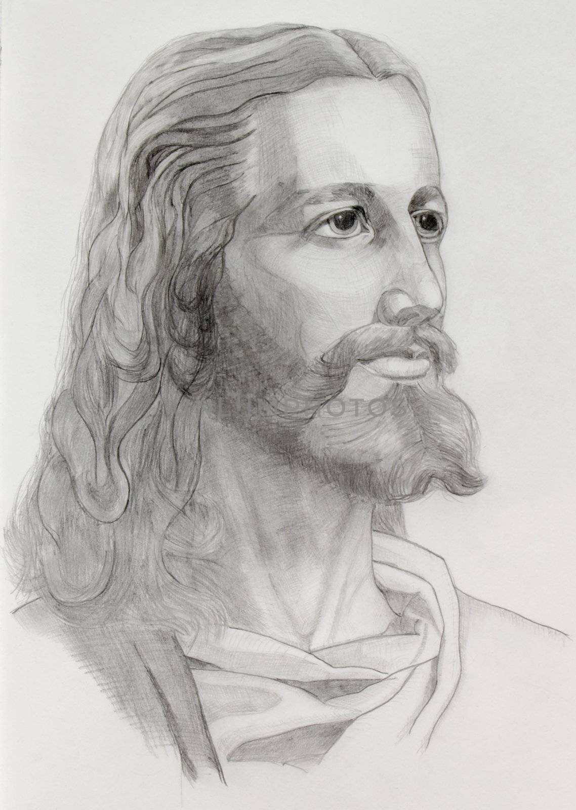 Grey pencils drawing of Jesus