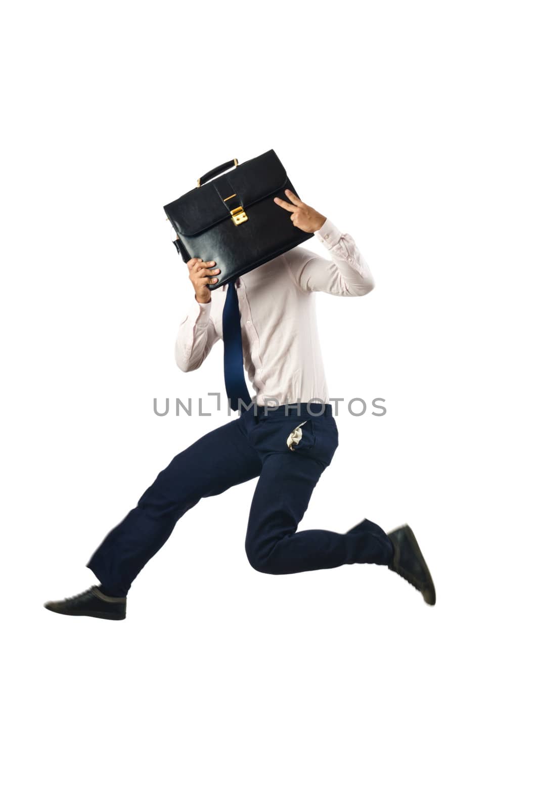 Jumping businessman in business concept on white