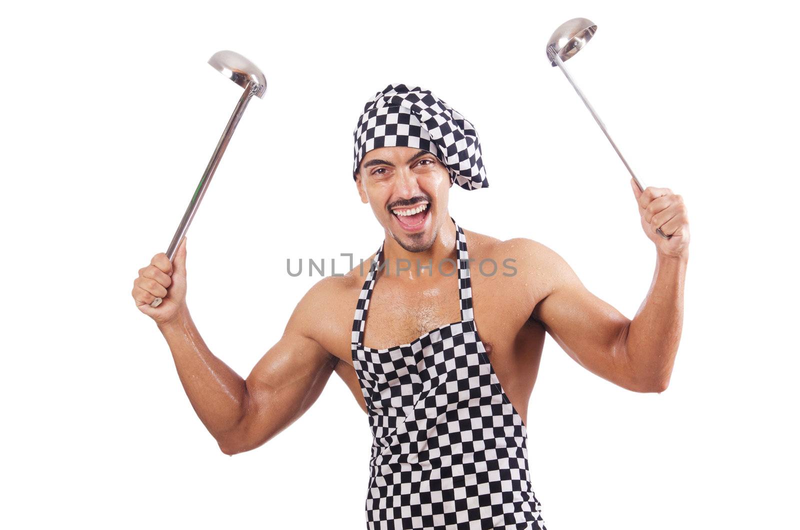 Sexy male cook isolated on the white