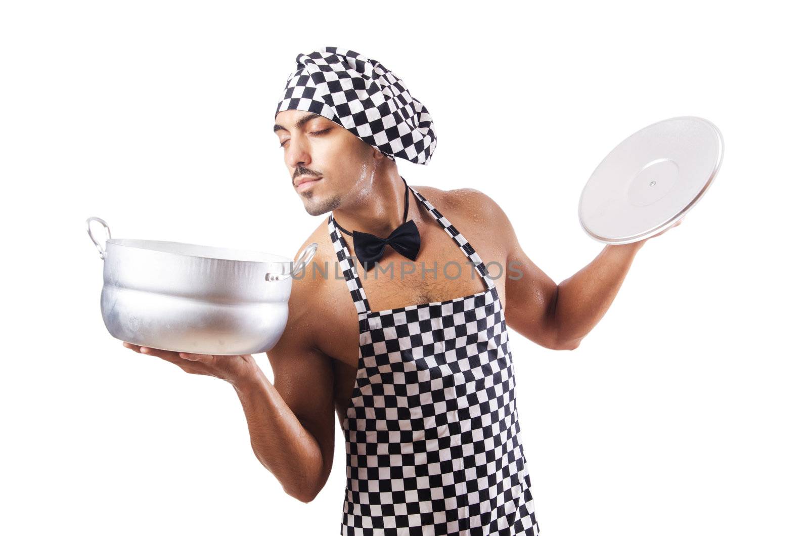 Sexy male cook isolated on the white