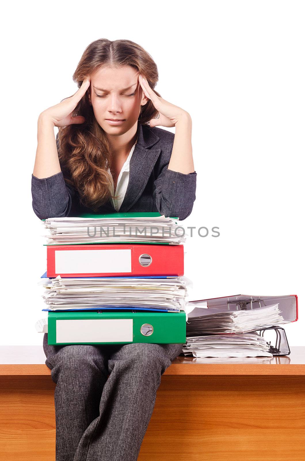 Businesswoman with lots of folders