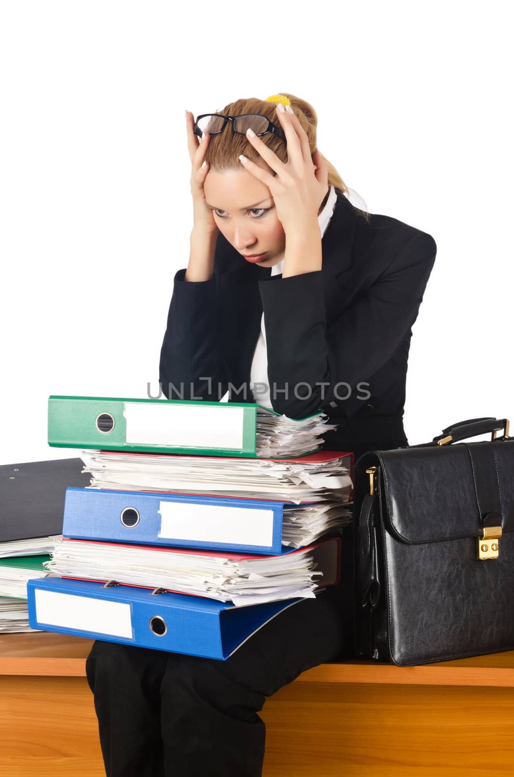 Woman with lots of work