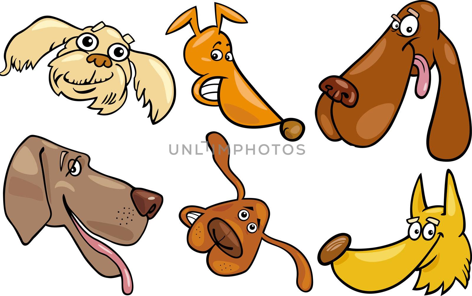 Cartoon Illustration of Different Happy Dogs Heads Collection Set