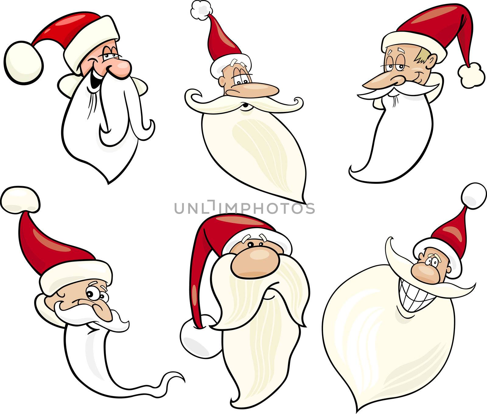 Cartoon Illustration of Santa Claus or Papa Noel or Father Christmas Happy Faces Icons Set