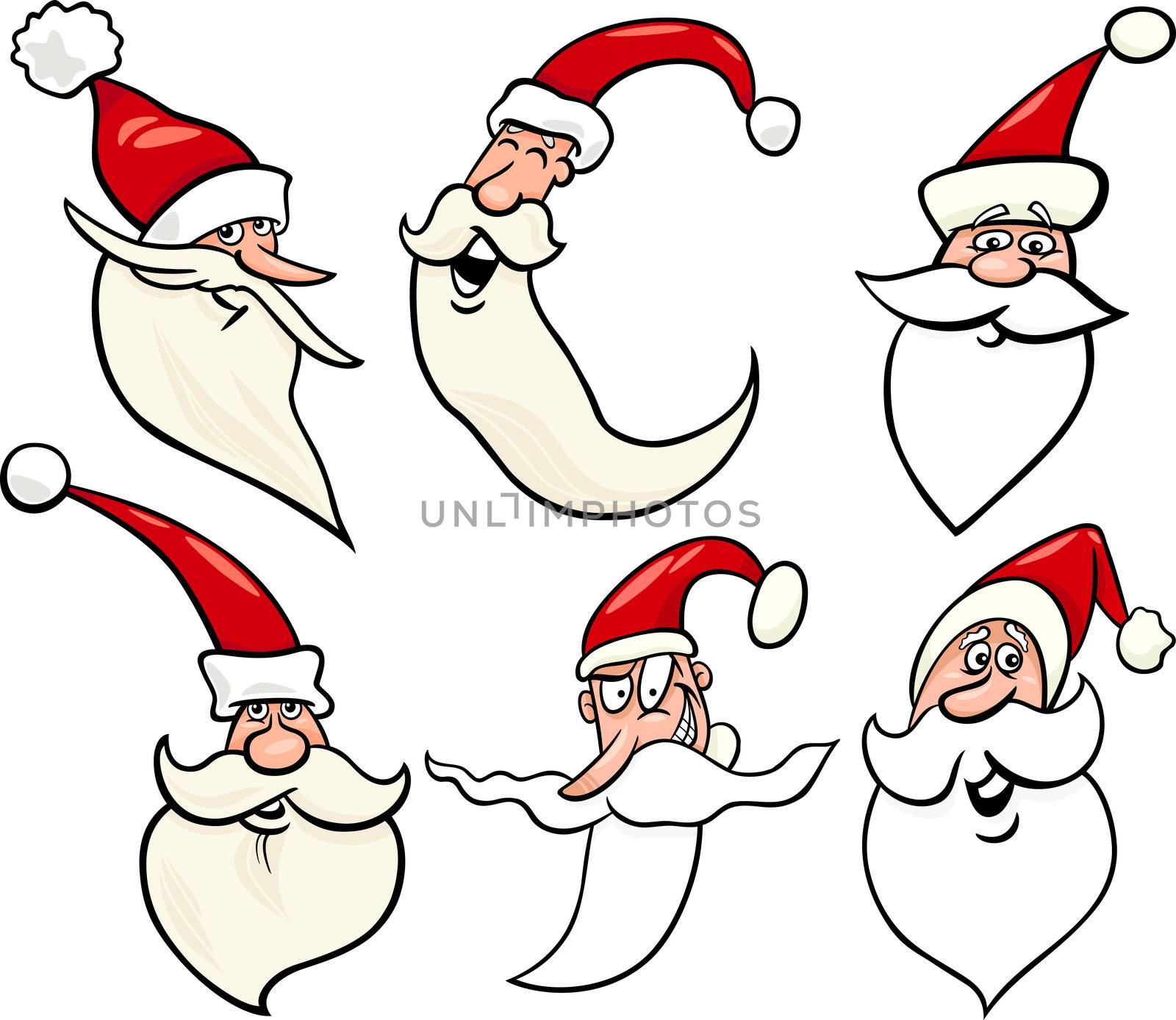 Cartoon Illustration of Santa Claus or Papa Noel or Father Christmas Happy Faces Icons Set