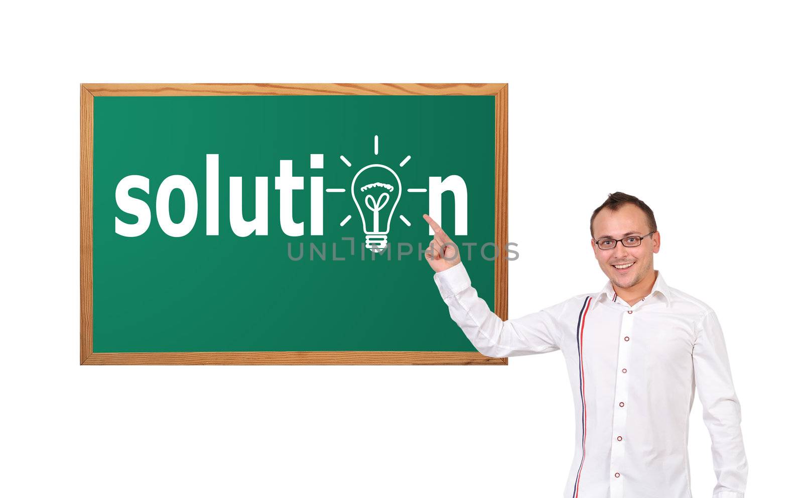 businessman and solution on desk