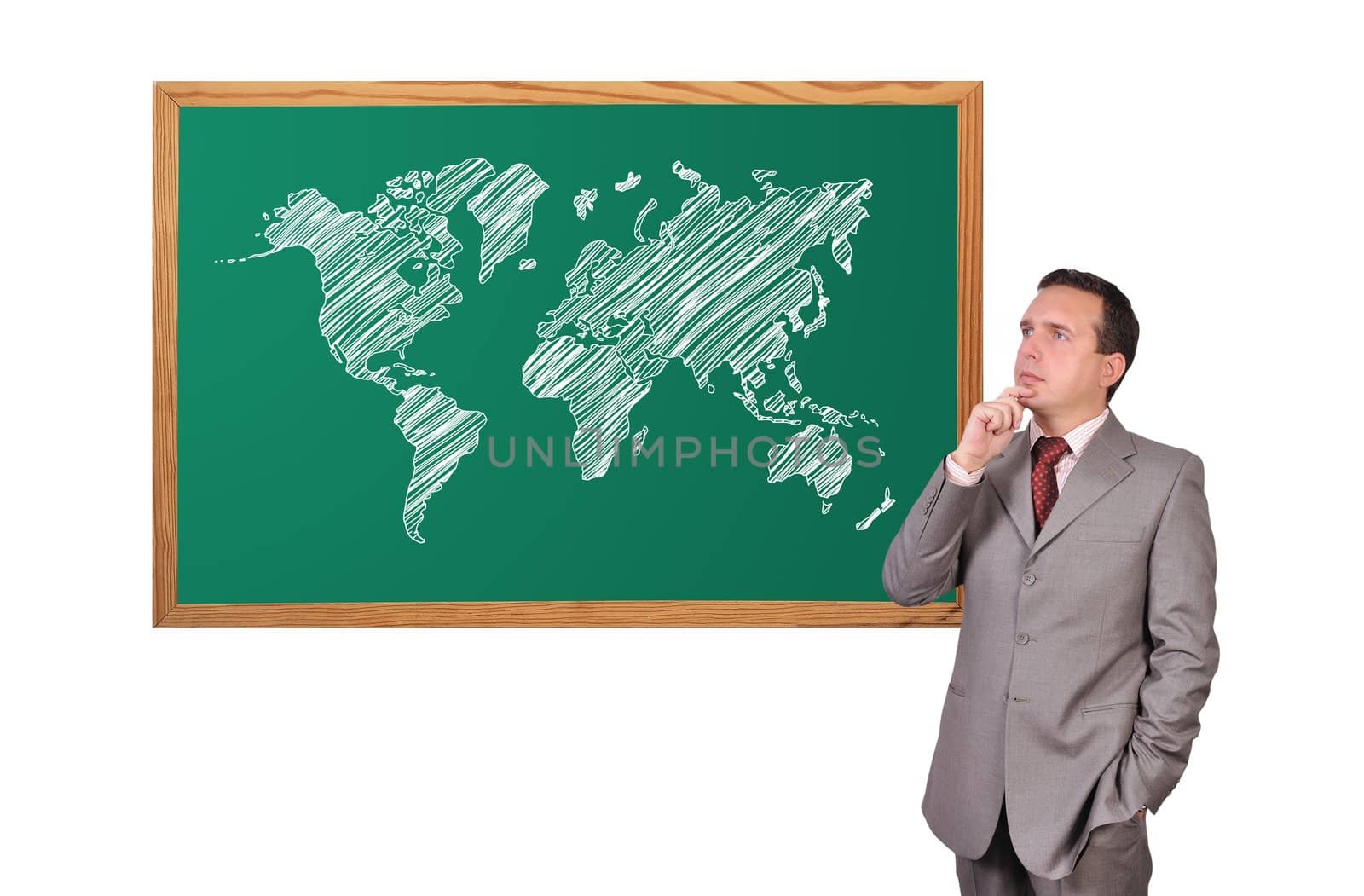 businessman and world map on desk