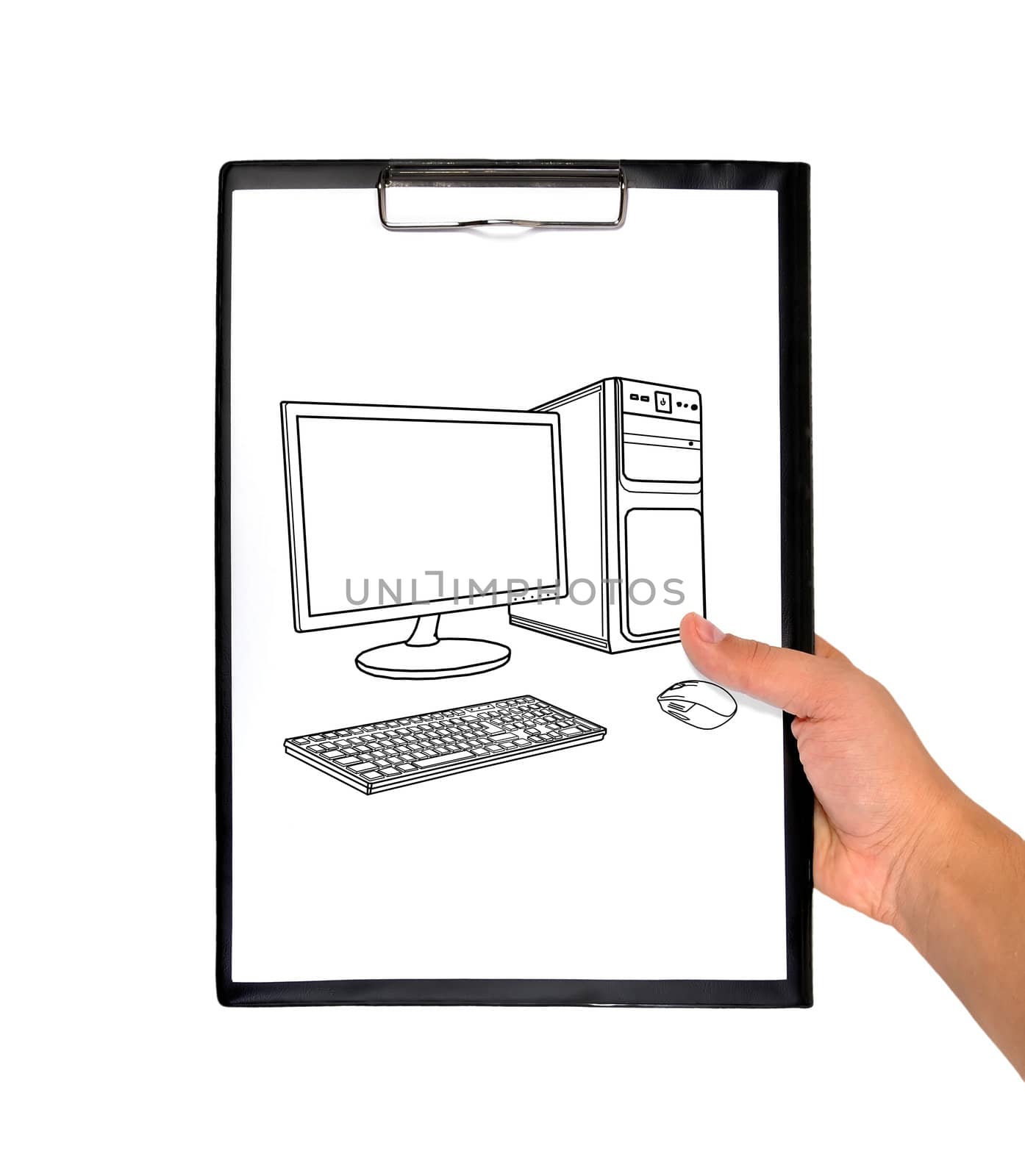 clipboard and drawing computer  in hand