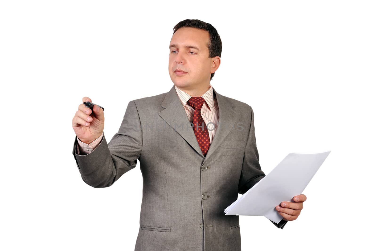 businessman writing on a board invisible