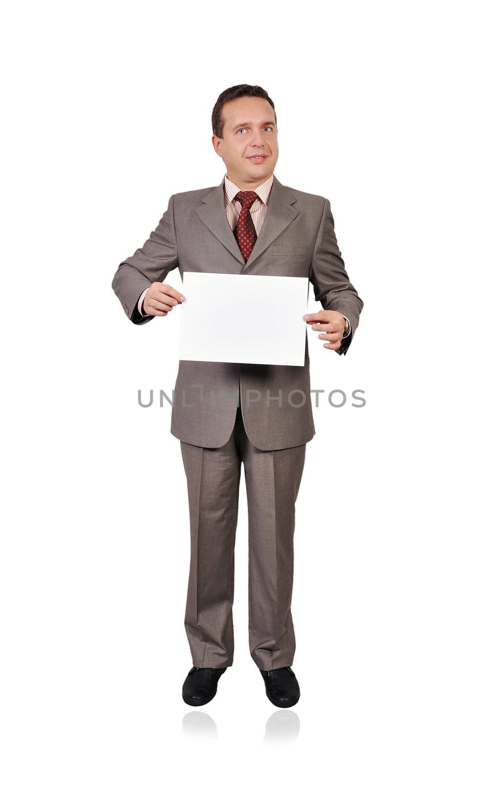 man holding in hand empty poster