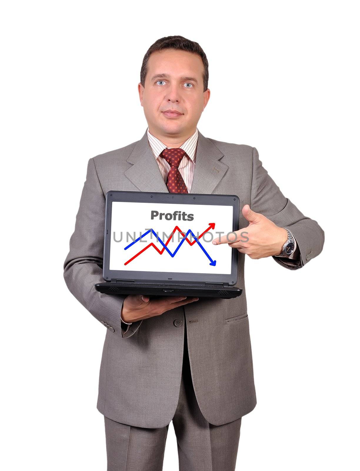 businessman with notebook and growth chart