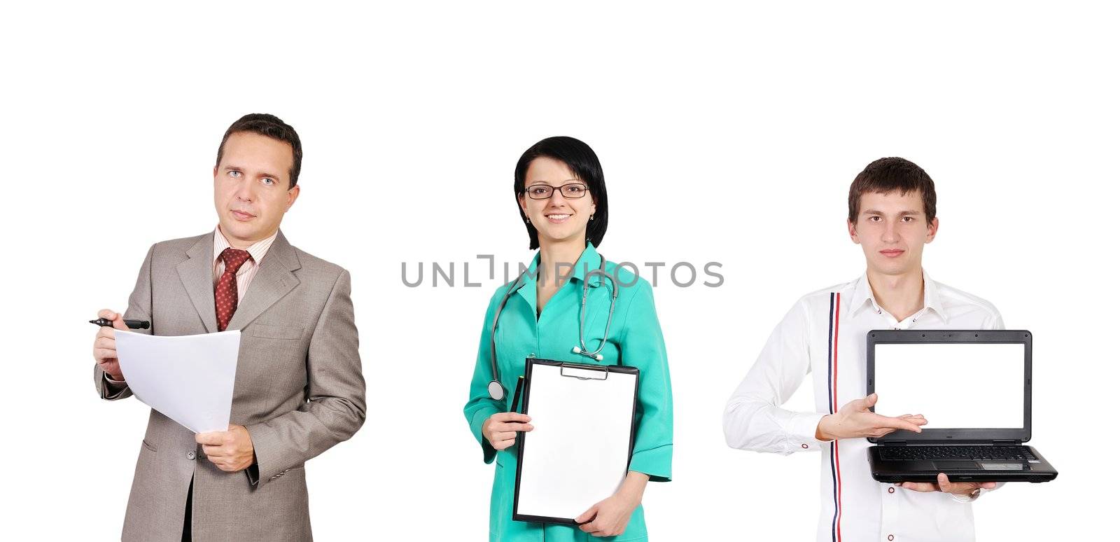 group of workers on a white background
