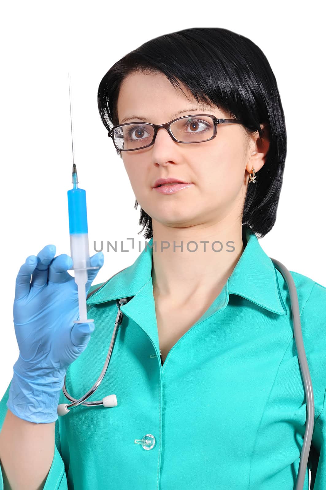 Portrait of  young female doctor with syringe
