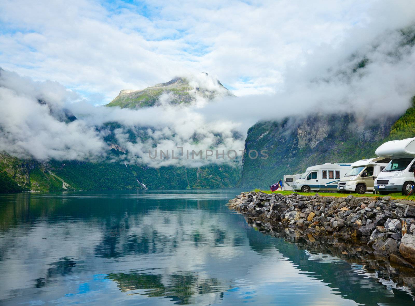 RV camping by a fjord in Norway