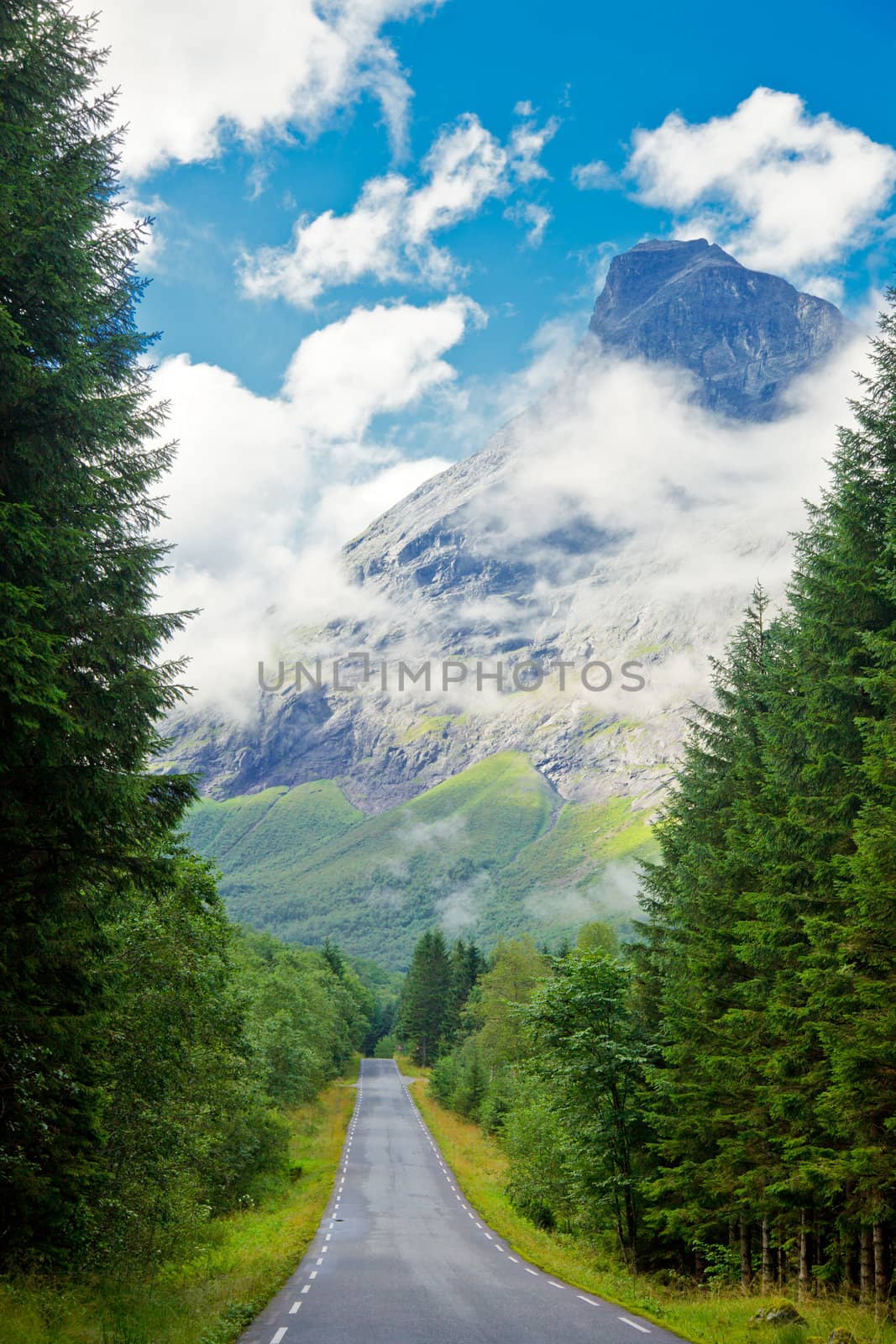 Scenic one lane asphalt road in Norway