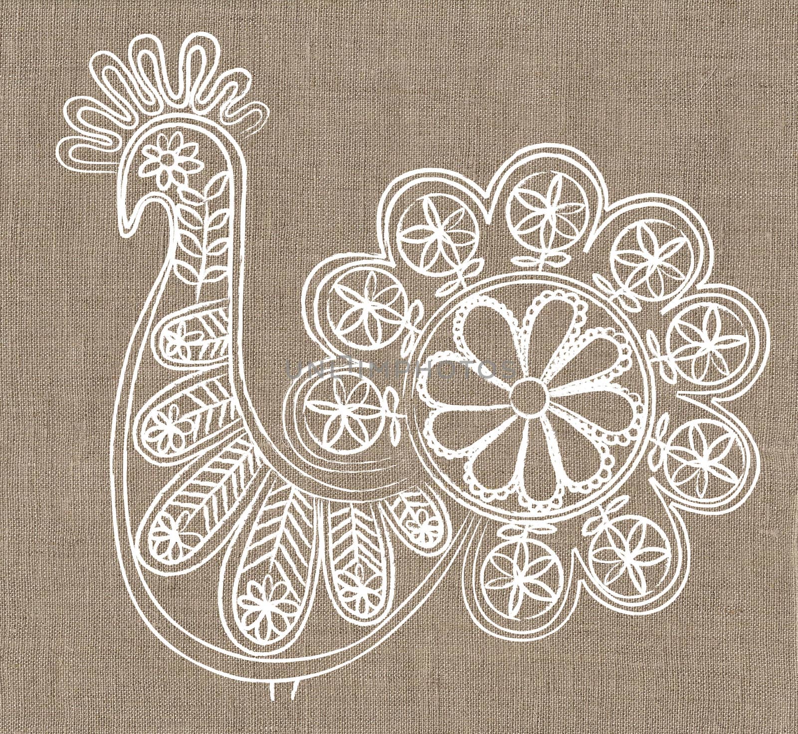 lace bird on linen canvas background