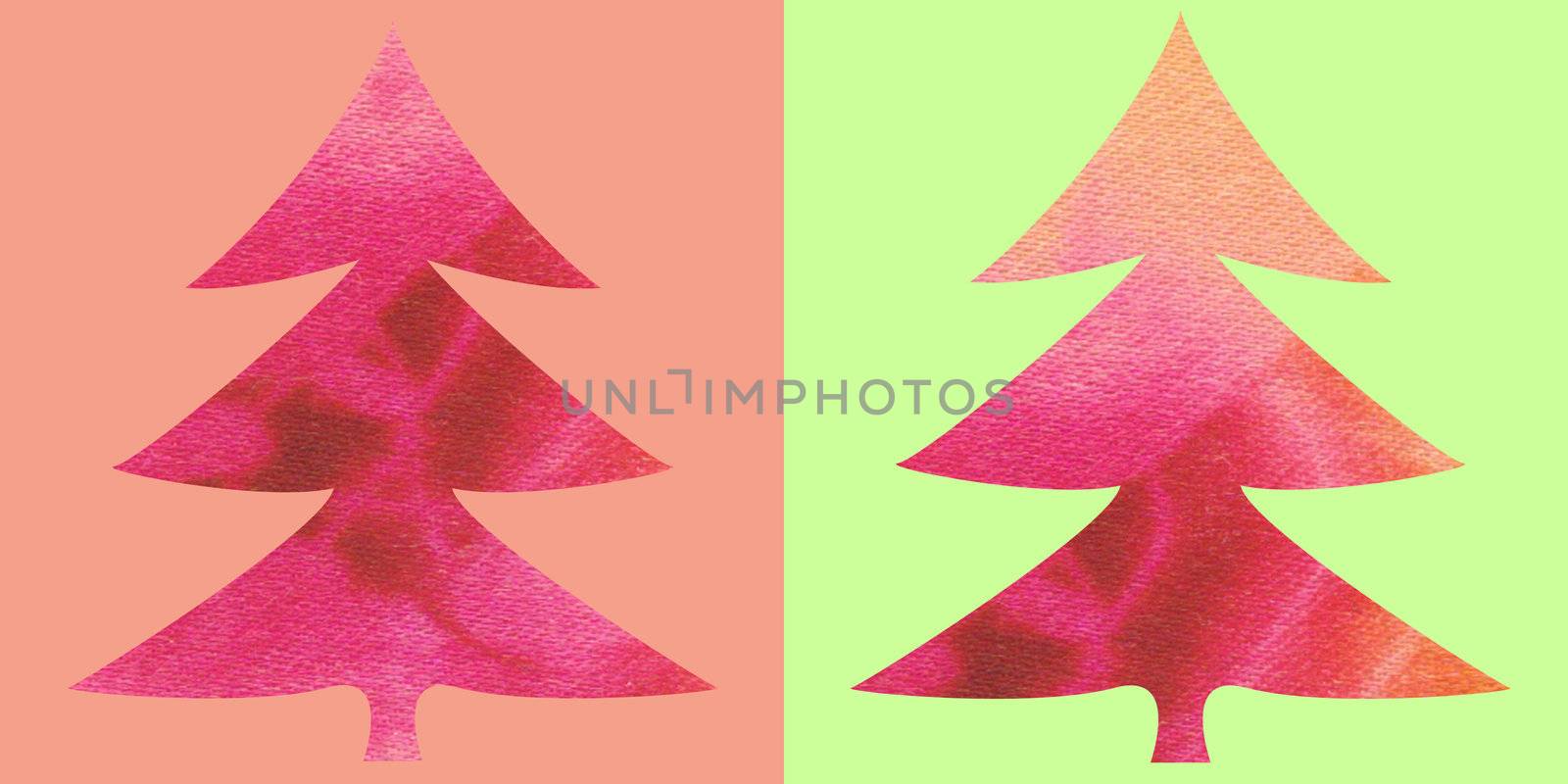 pink batik christmas trees