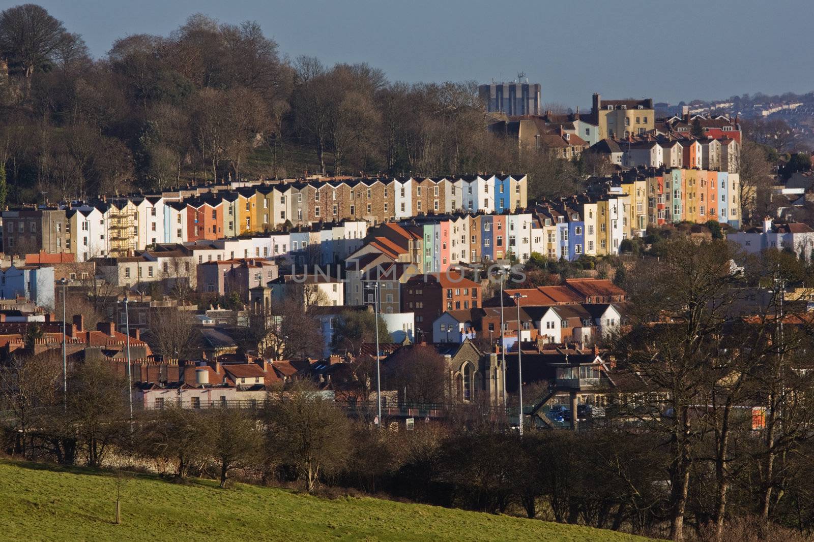 Colourful terraced housing stock in central Bristol UK