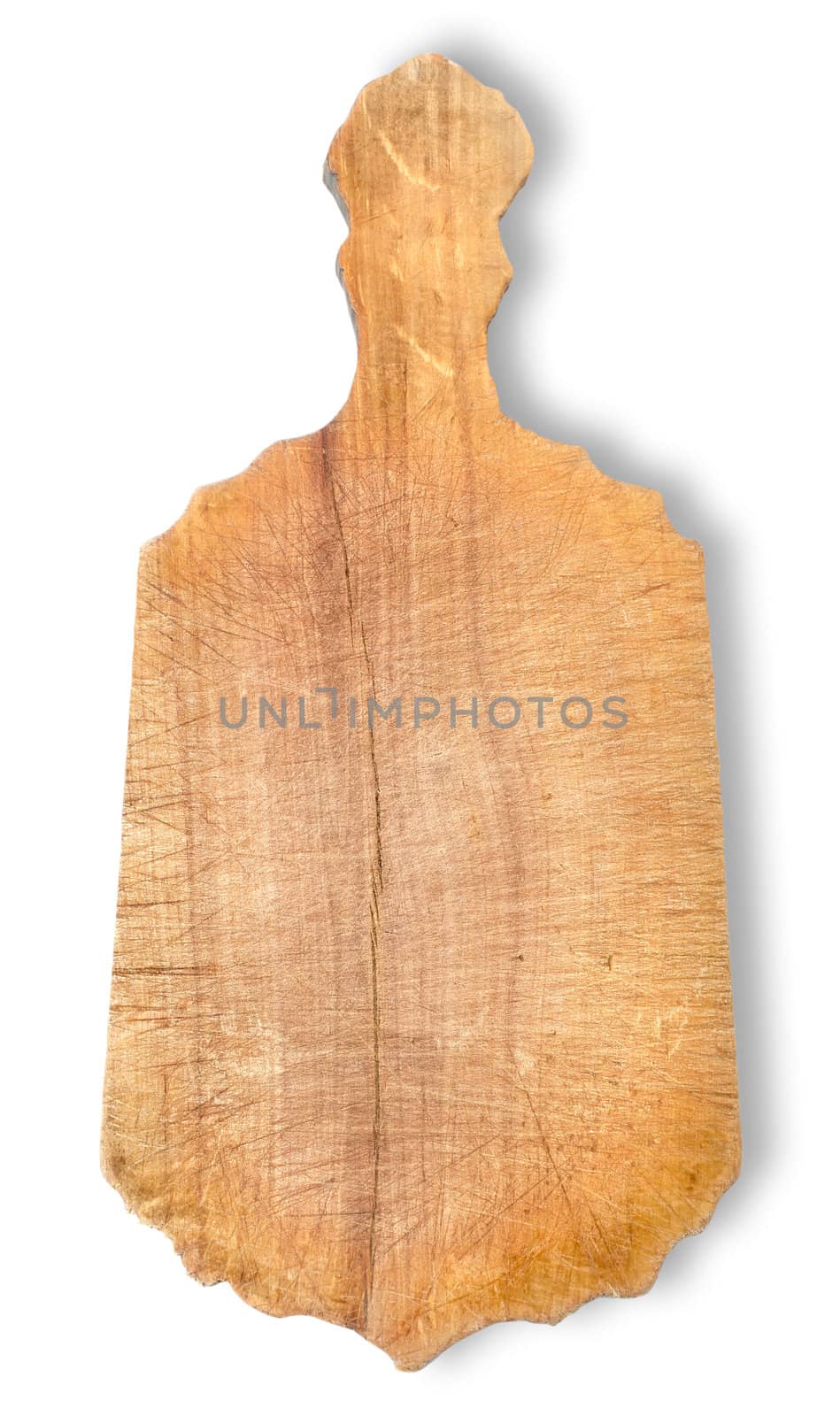 Old wooden cutting board isolated on a white background