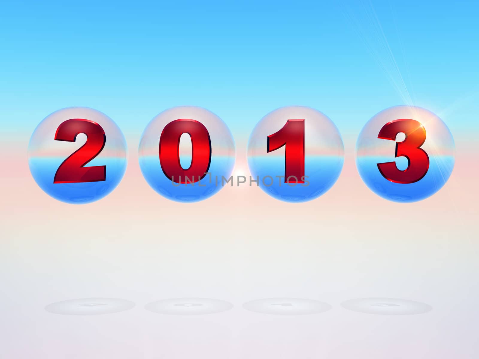 the year 2013 in 3 D letters inside bubbles