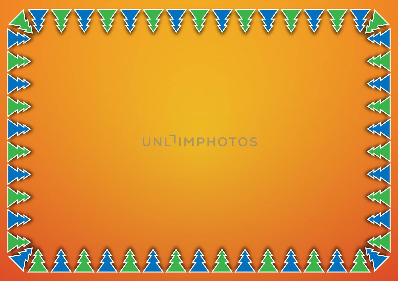 Green and blue Christmas tree on orange background