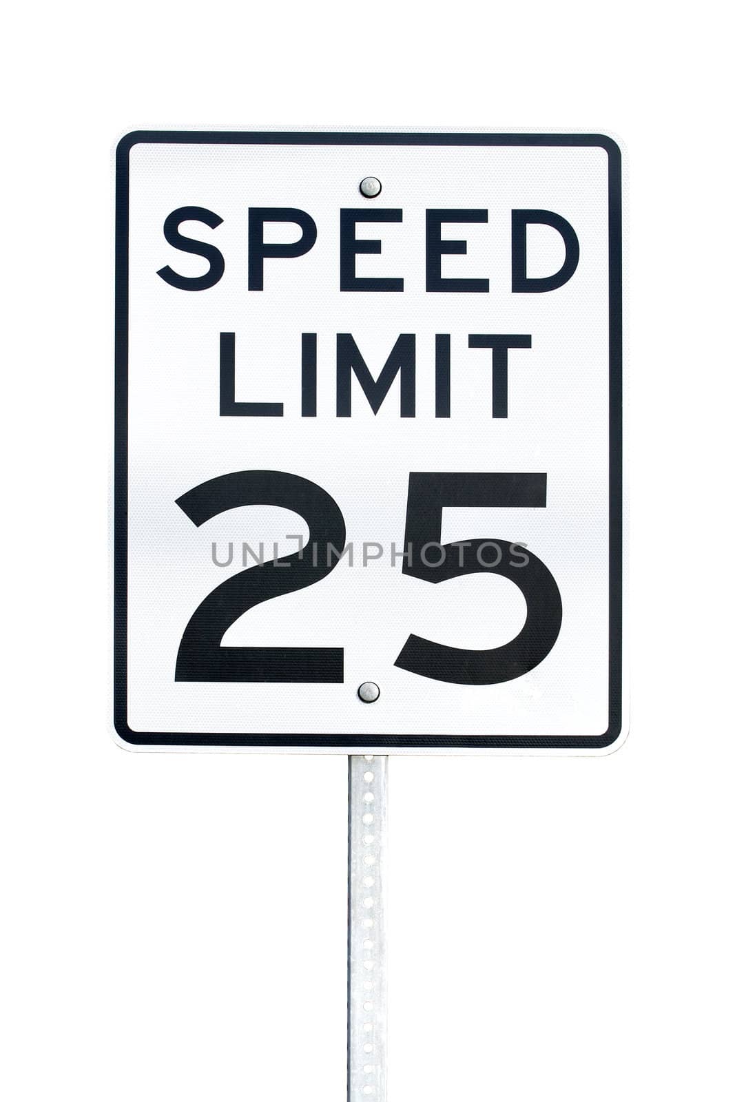 Speed limit 25 mph sign isolated on white background