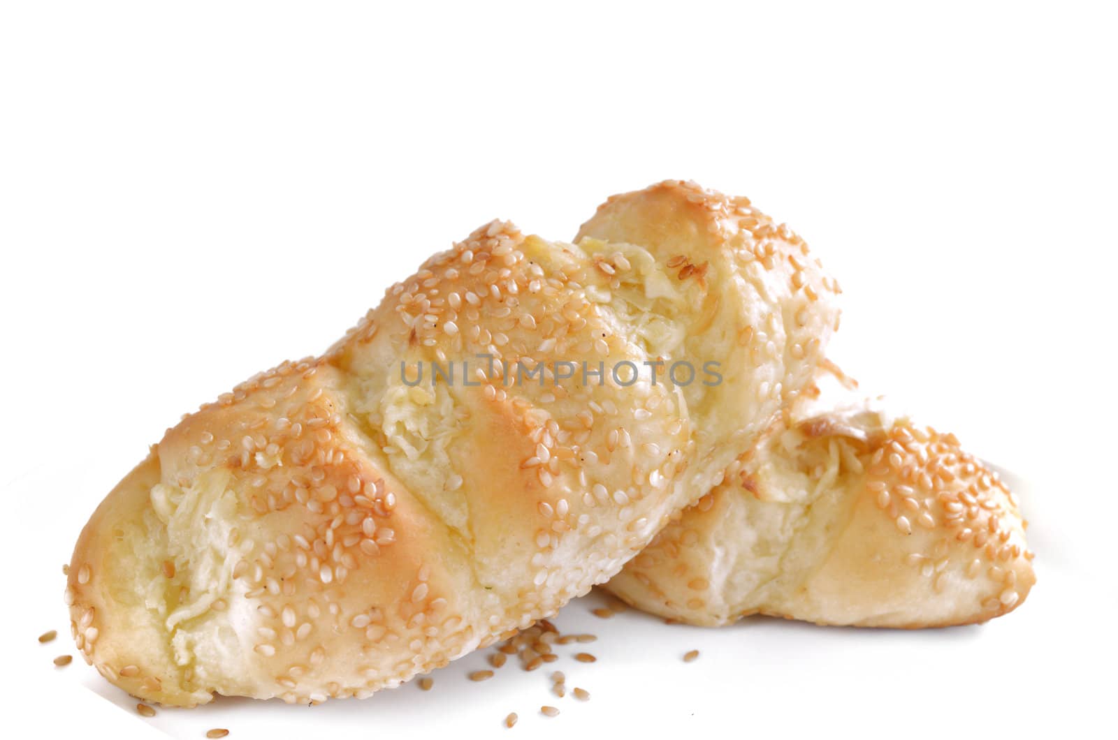 garlic bread with sesame on white background