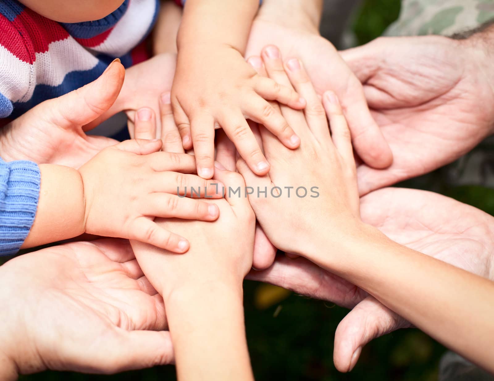 Family holding hands together closeup