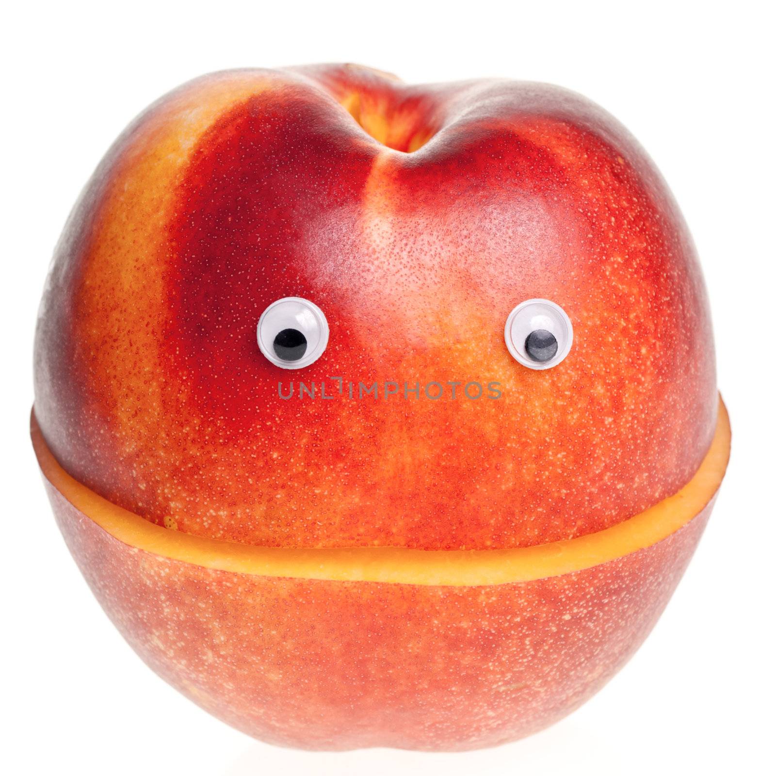Funny fruit character Red Smiling Nectarine on white background