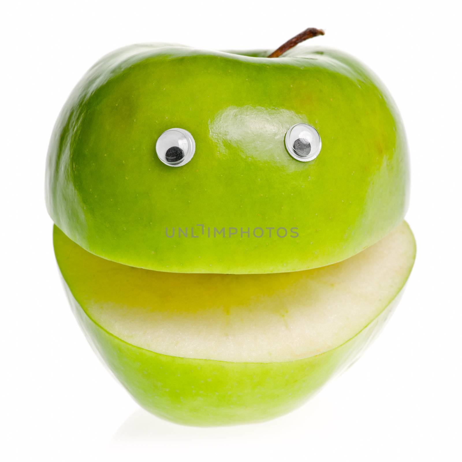 Funny fruit character Green Apple on white background