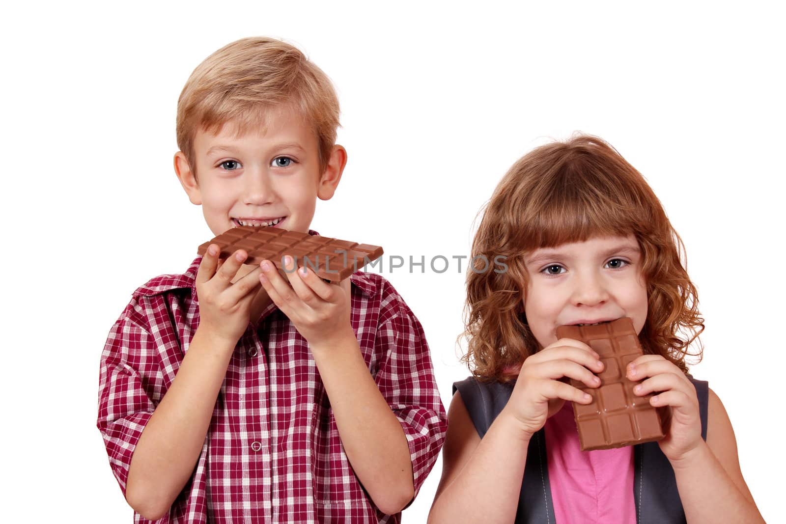 boy and little girl eating chocolate by goce