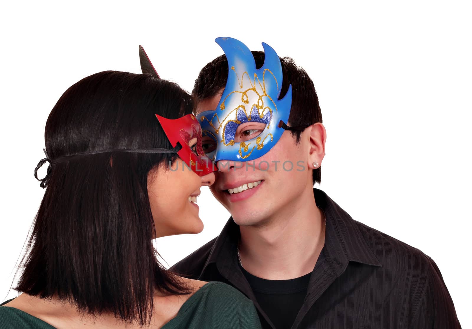 happy girl and boy with mask by goce
