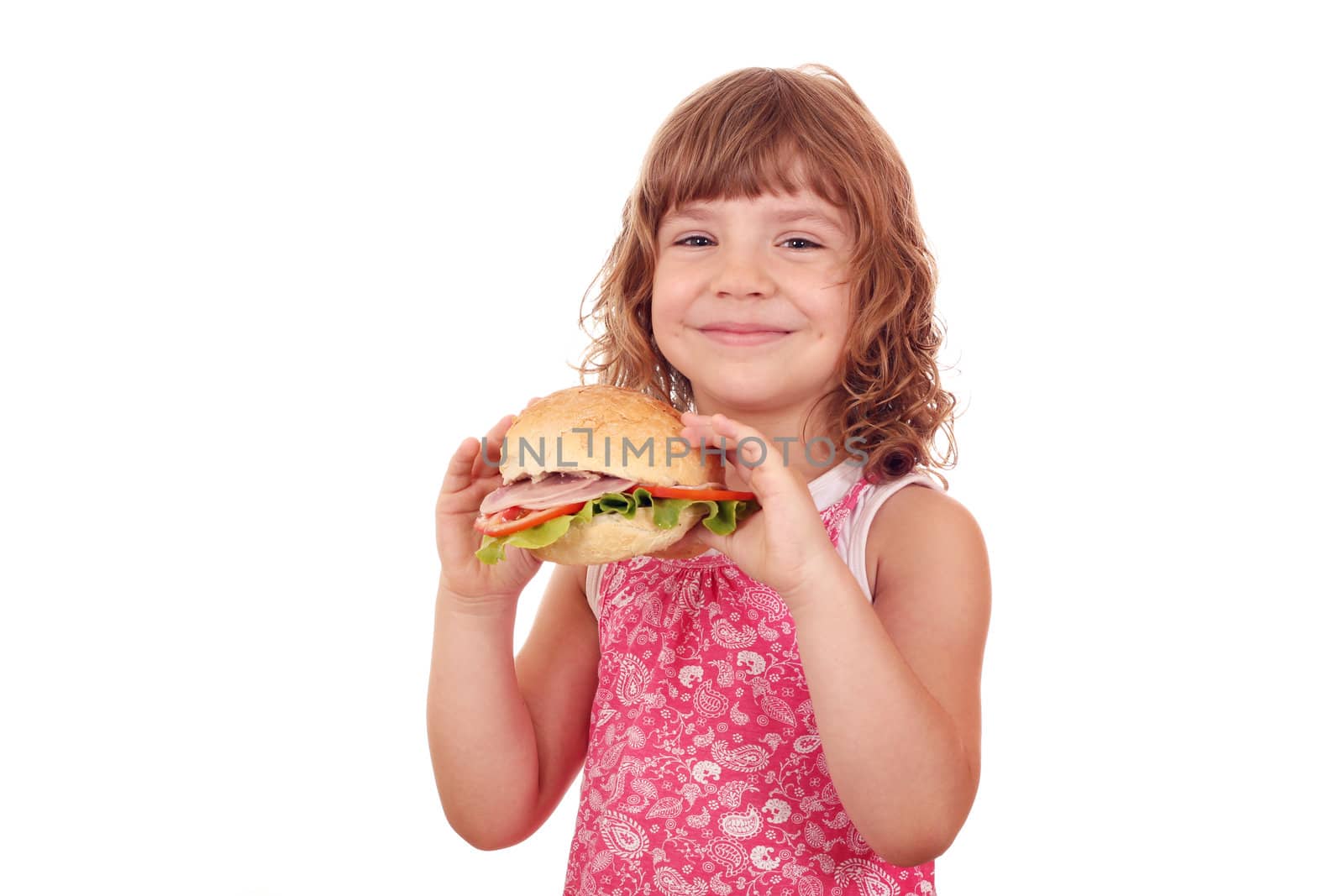 happy little girl with big sandwich