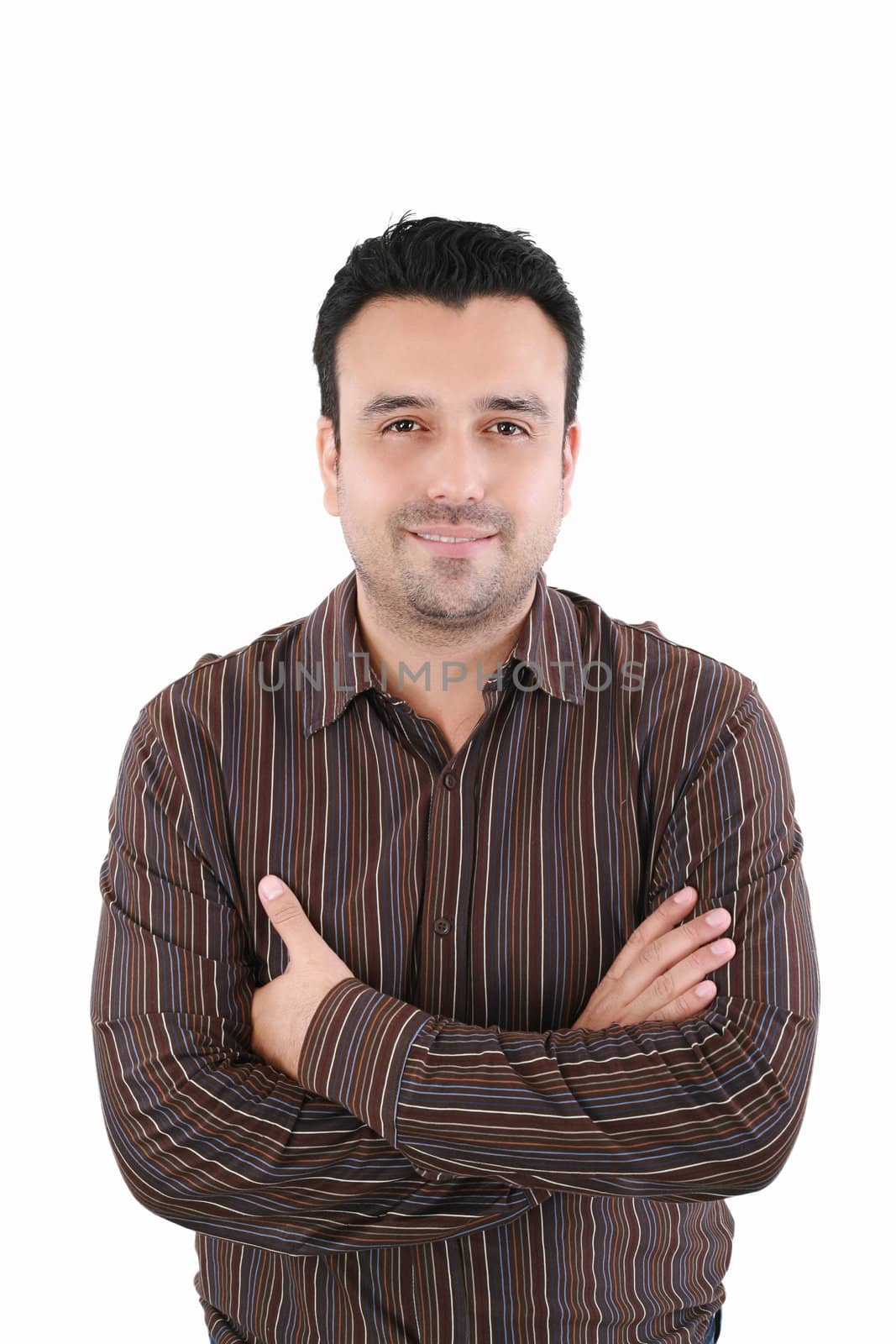 Young handsome man smiling isolated on white background