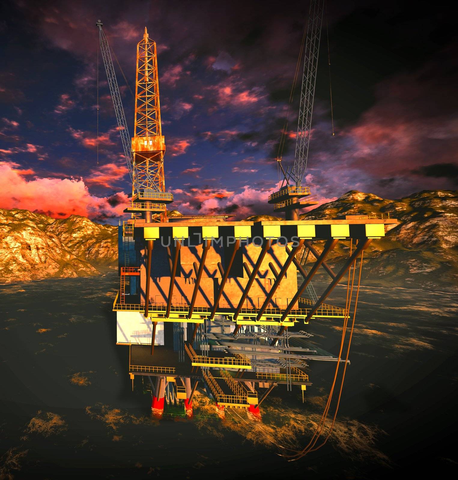 Oil rig platform with awesome sky