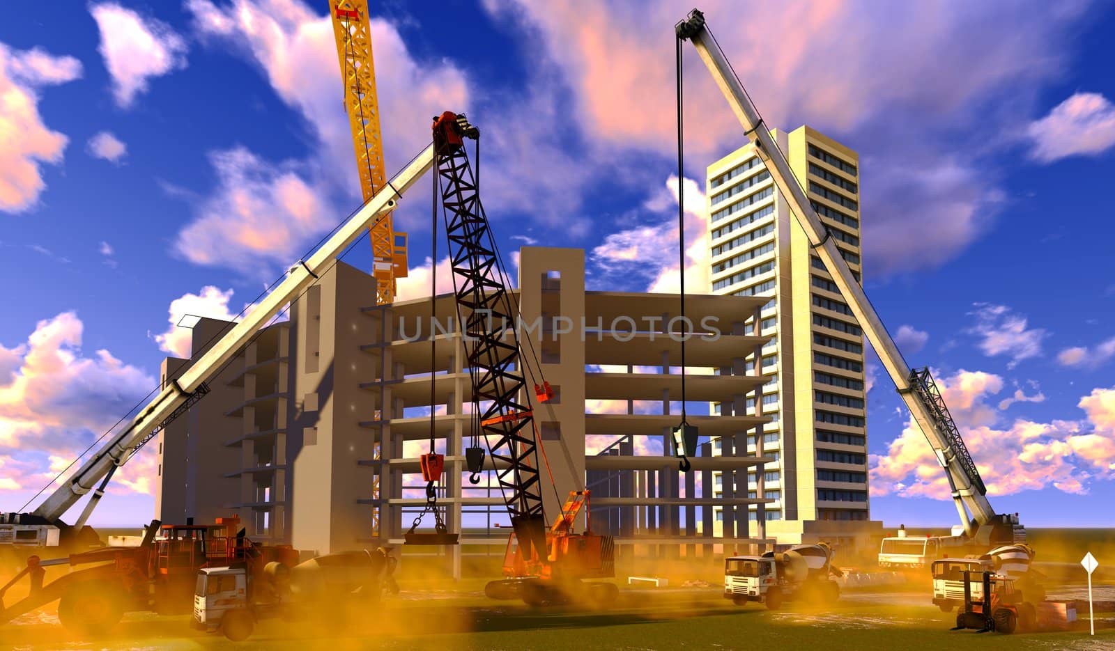 Construction site with white clouds ibehind