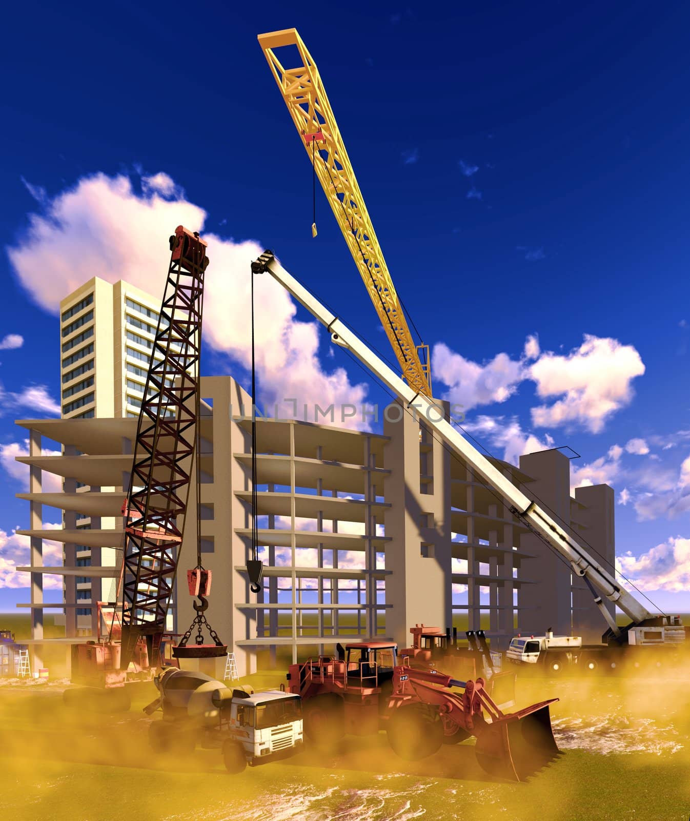 Construction site with white clouds ibehind