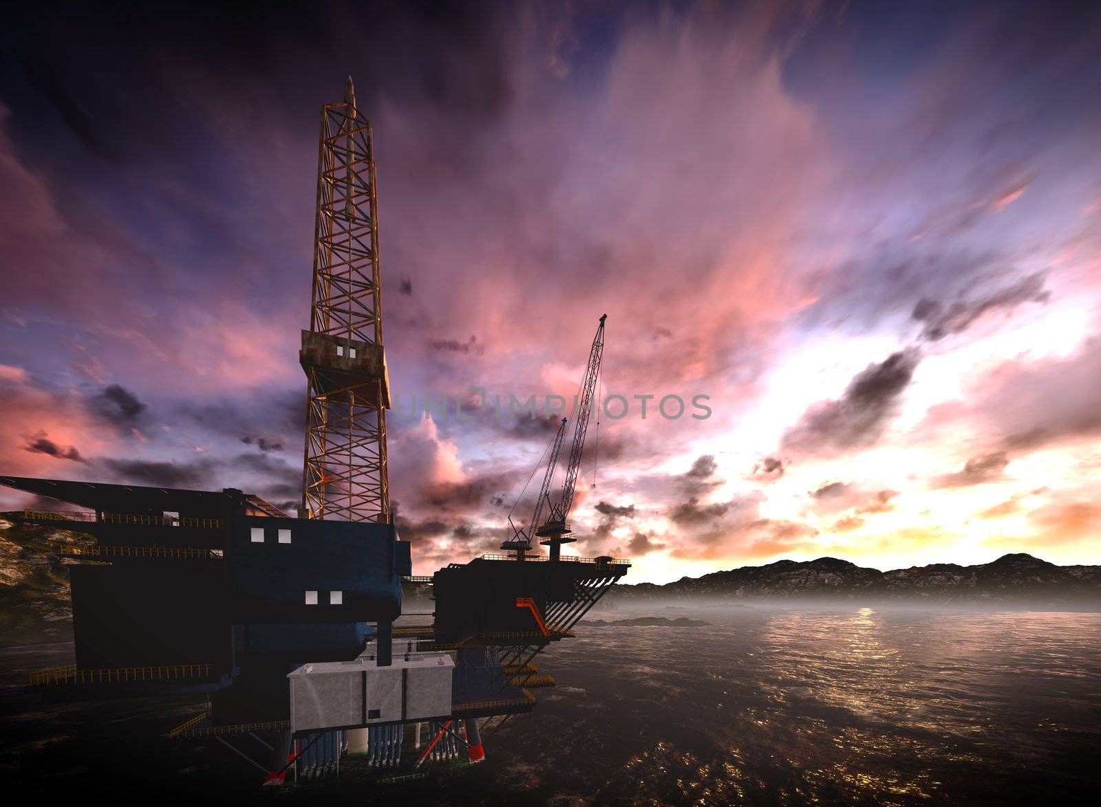 Oil rig platform with awesome sky