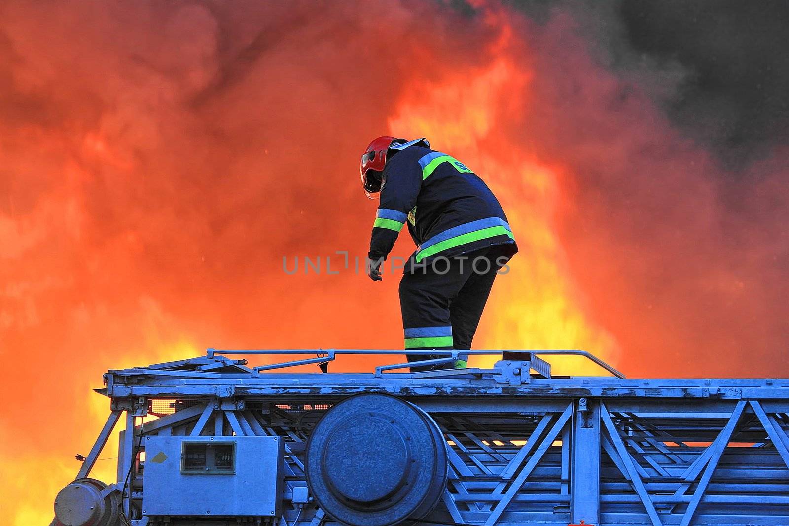 Flames over building