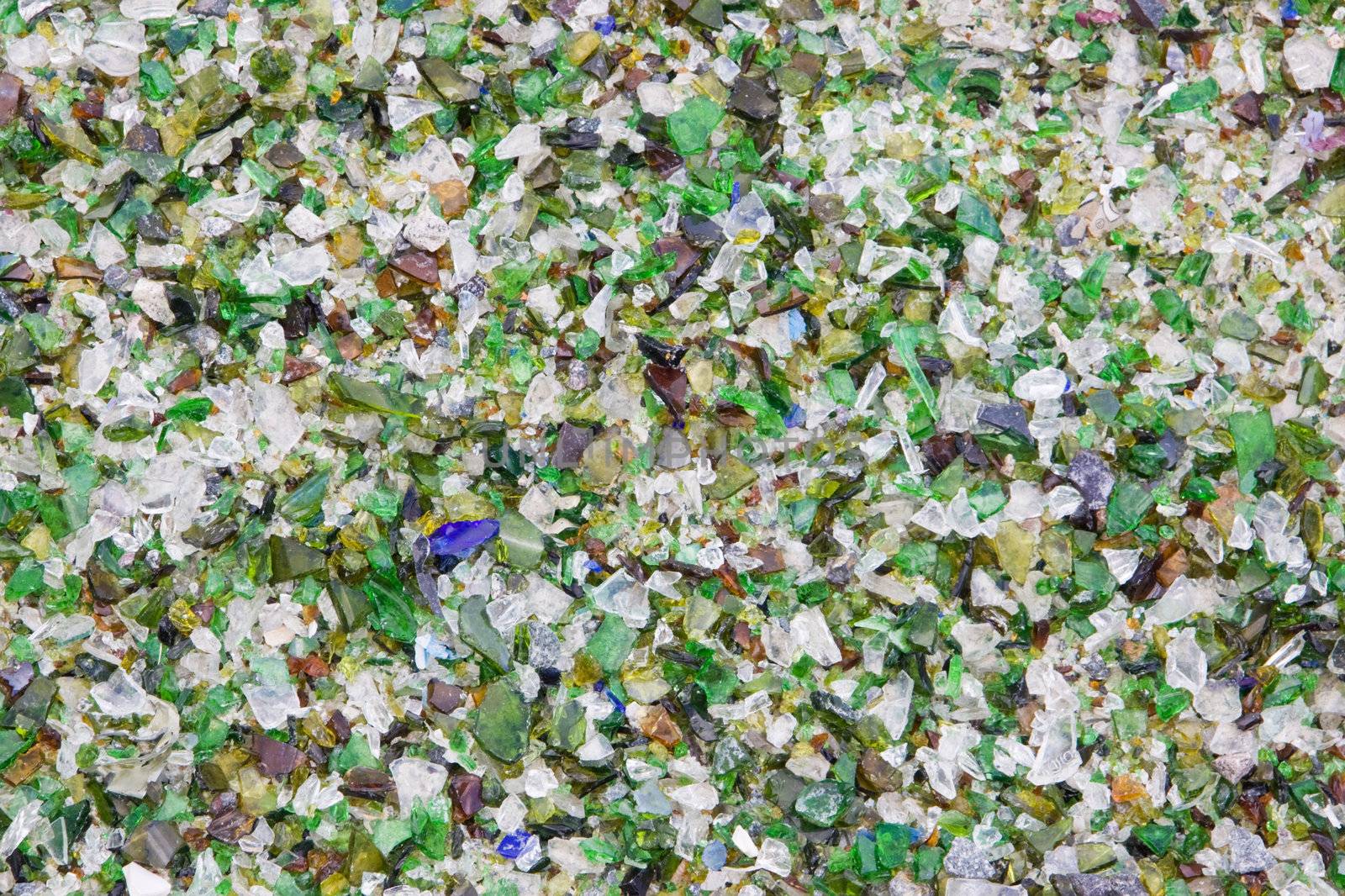 Glass particles at a recycling plant