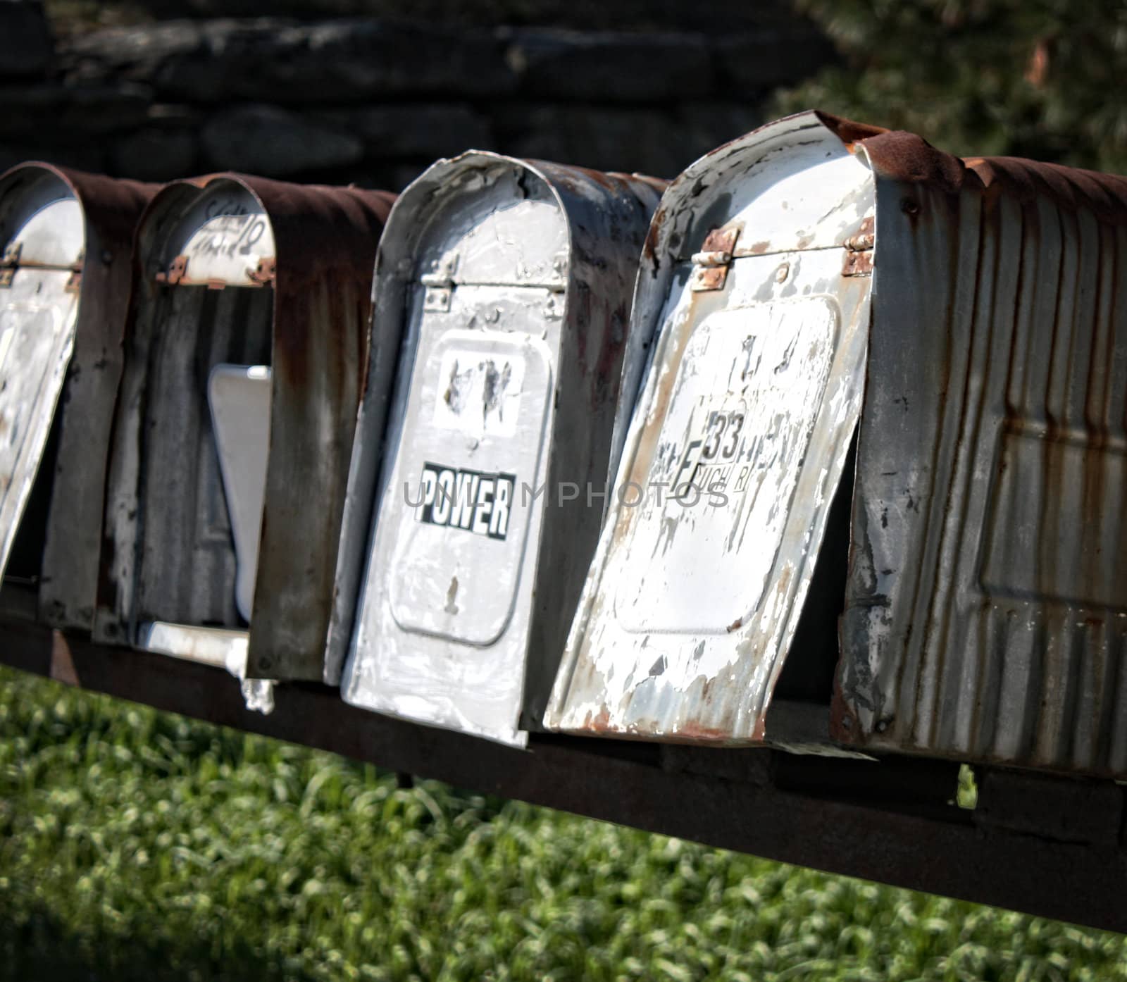 Old Rusty Metallic Rural Mailboxes in Canada