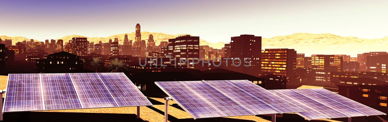 Solar power panels in city by andromeda13