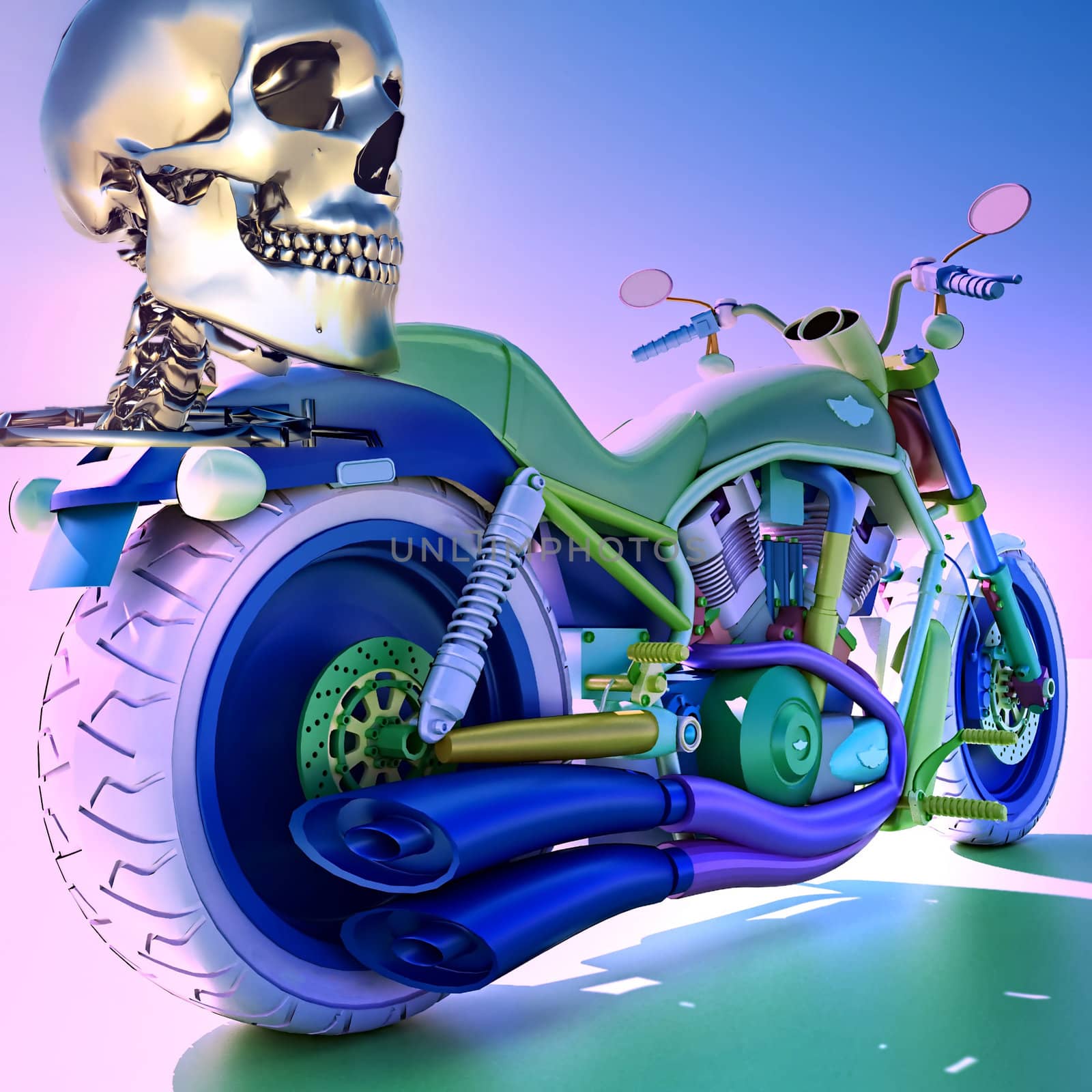 Human skleton on motorbike by andromeda13