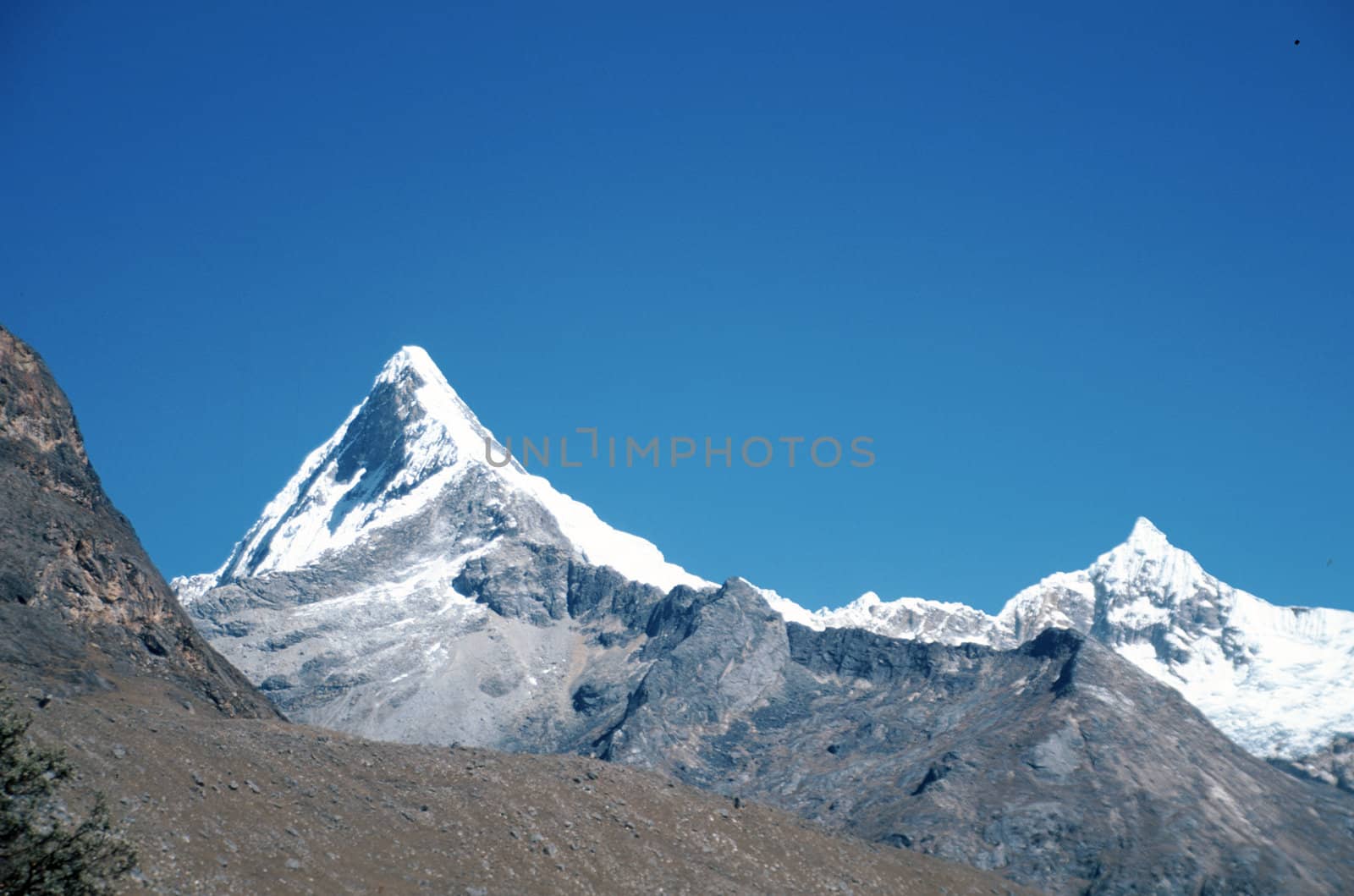 Beautiful snow capped peak of Andes Mountains in Peru