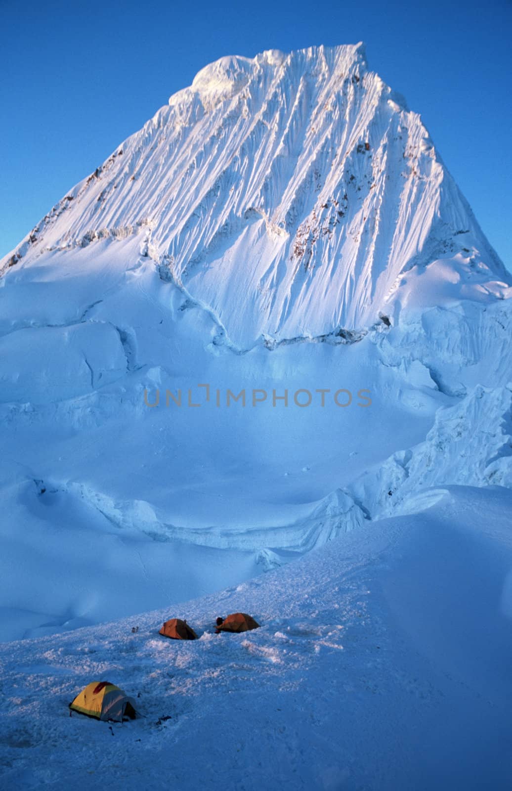 Alpayamo montain col camp, sunset, tents, Cordillera Blanca, Peru by RUSSELLIMAGES